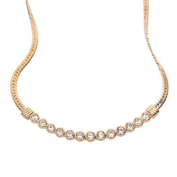 Vintage Swarovski Crystal Gold Plated Necklace Collar Choker Flat Snake Chain - Picture 4 of 15